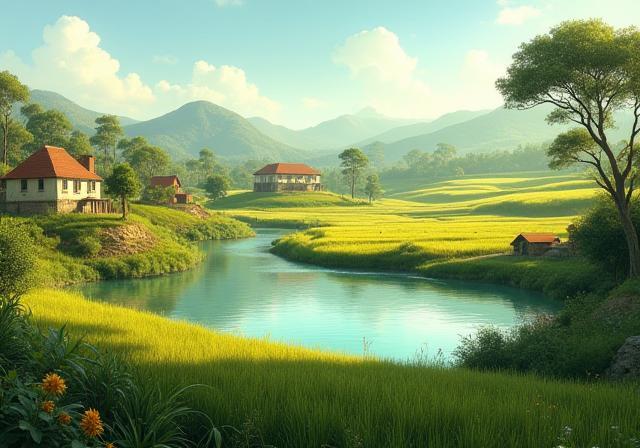 Rural village scene in India